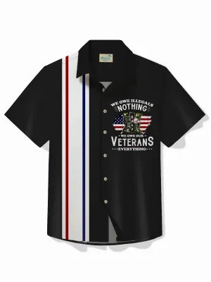 Alohadaddy Memorial Day Men's Vintage Bowling Shirt Stretch Camp Pocket Shirt Big Tall