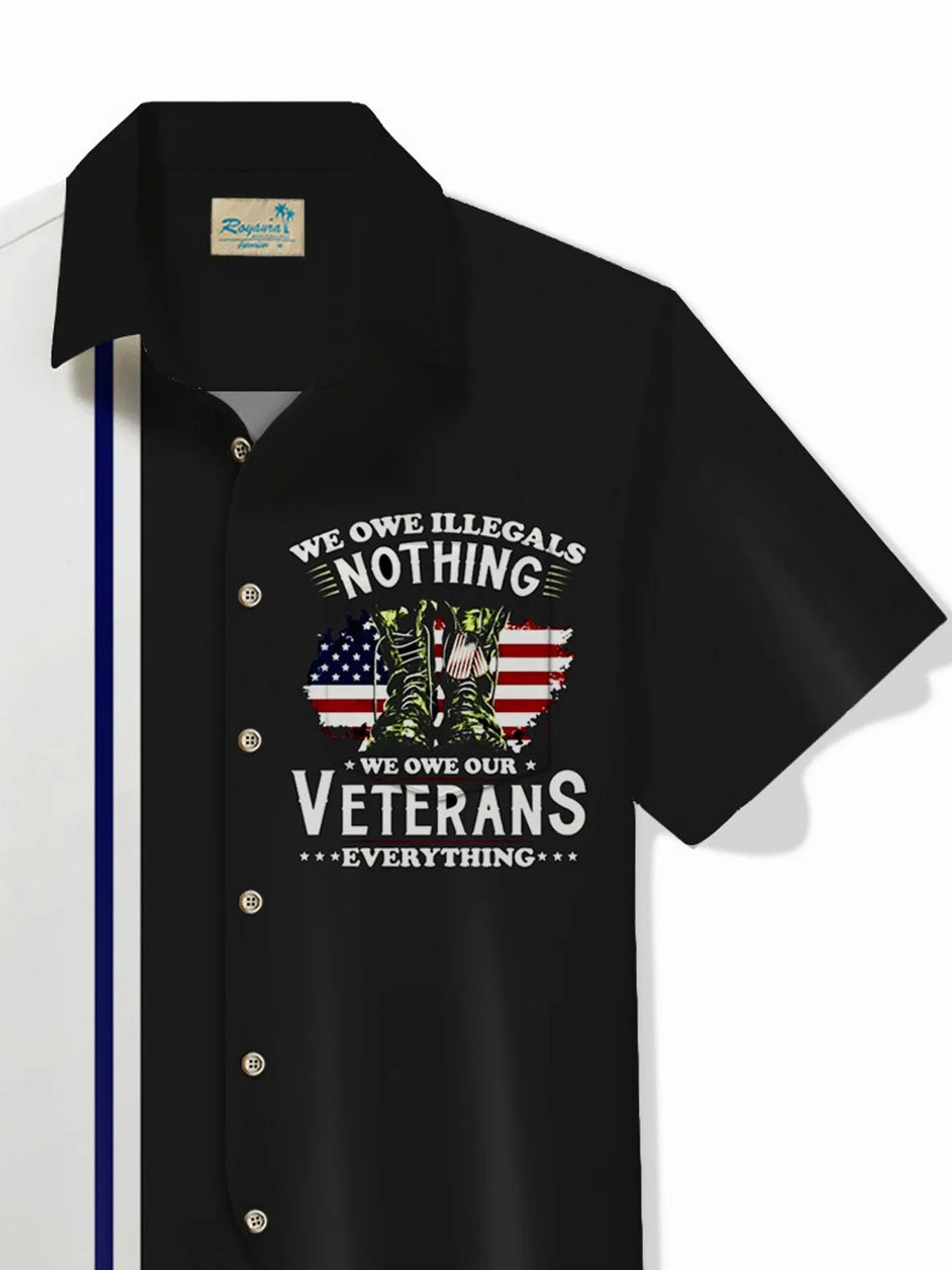 Alohadaddy Memorial Day Men's Vintage Bowling Shirt Stretch Camp Pocket Shirt Big Tall
