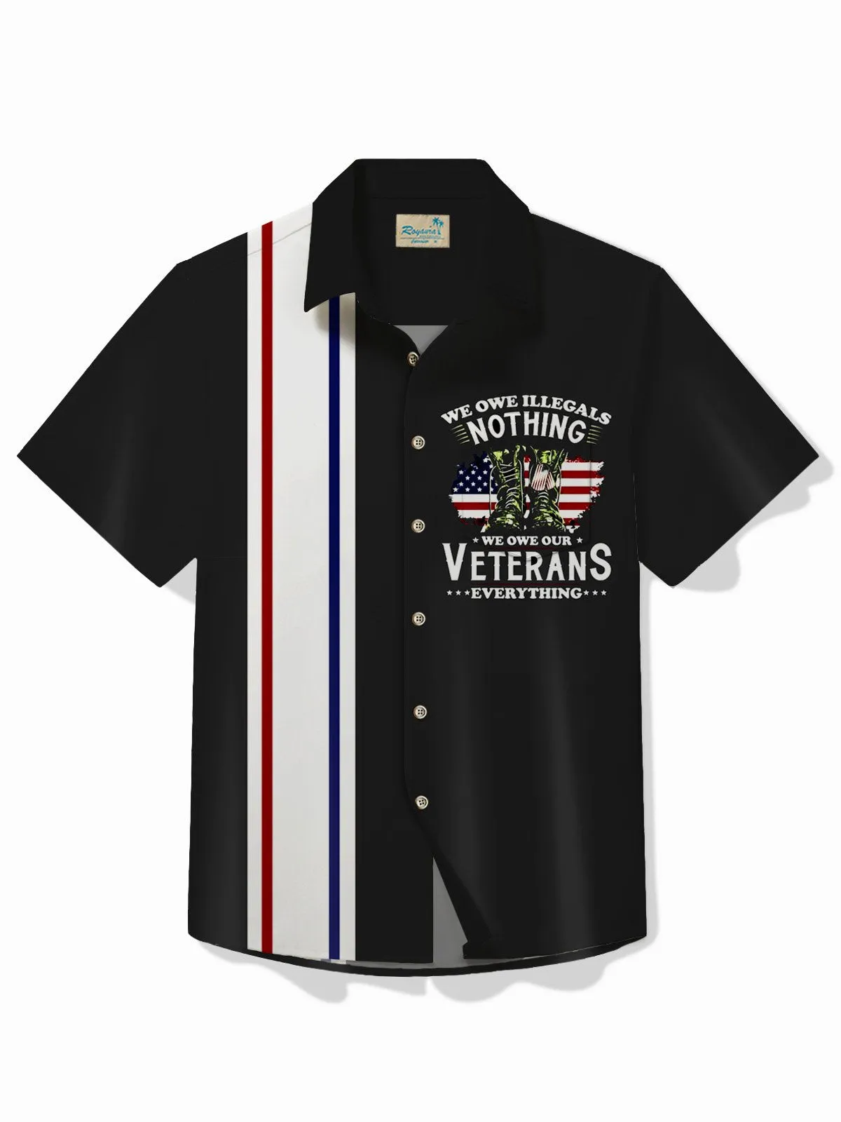 Alohadaddy Memorial Day Men's Vintage Bowling Shirt Stretch Camp Pocket Shirt Big Tall