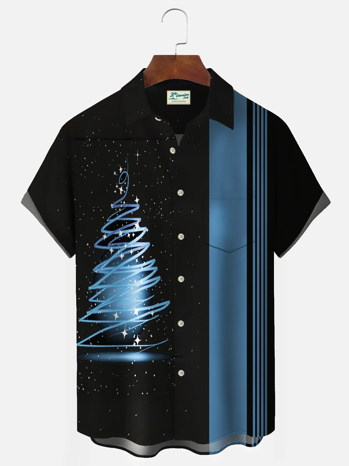 Alohadaddy Men's Vintage Bowling Christmas Hawaiian Button Short Sleeve Shirt