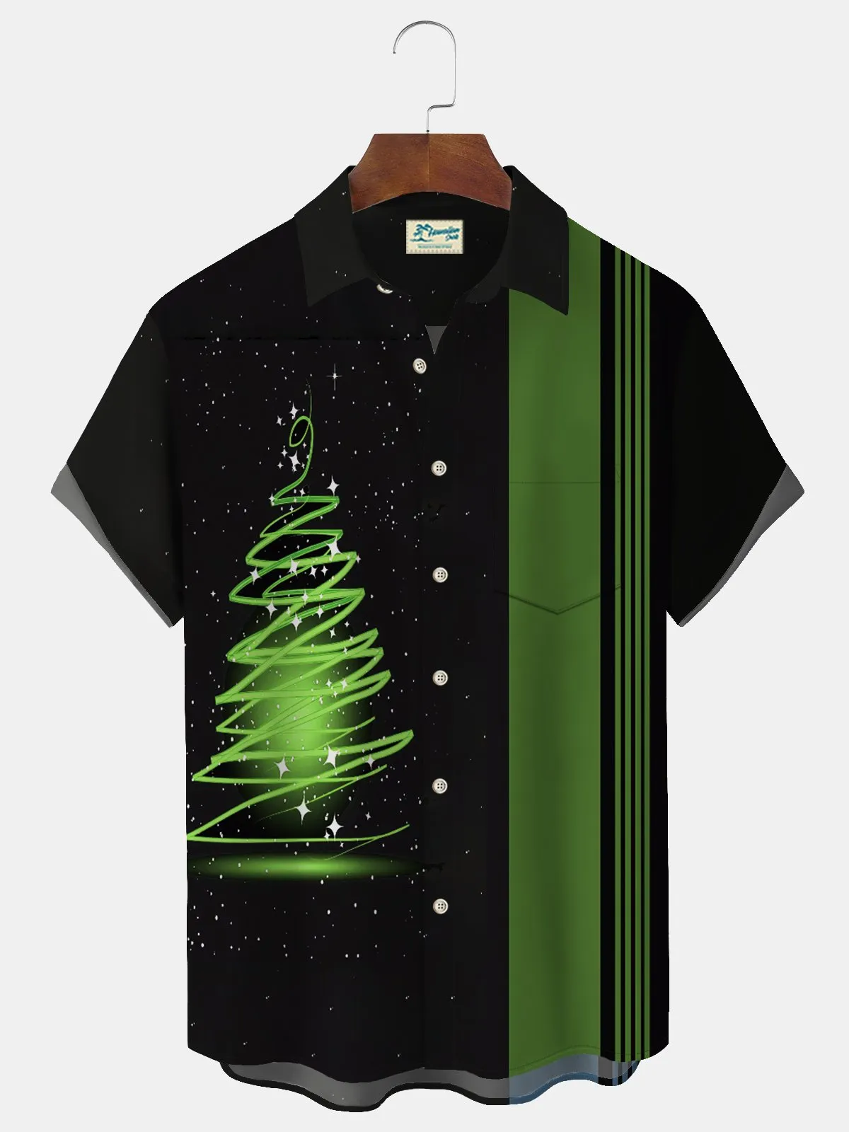 Alohadaddy Men's Vintage Bowling Christmas Hawaiian Button Short Sleeve Shirt