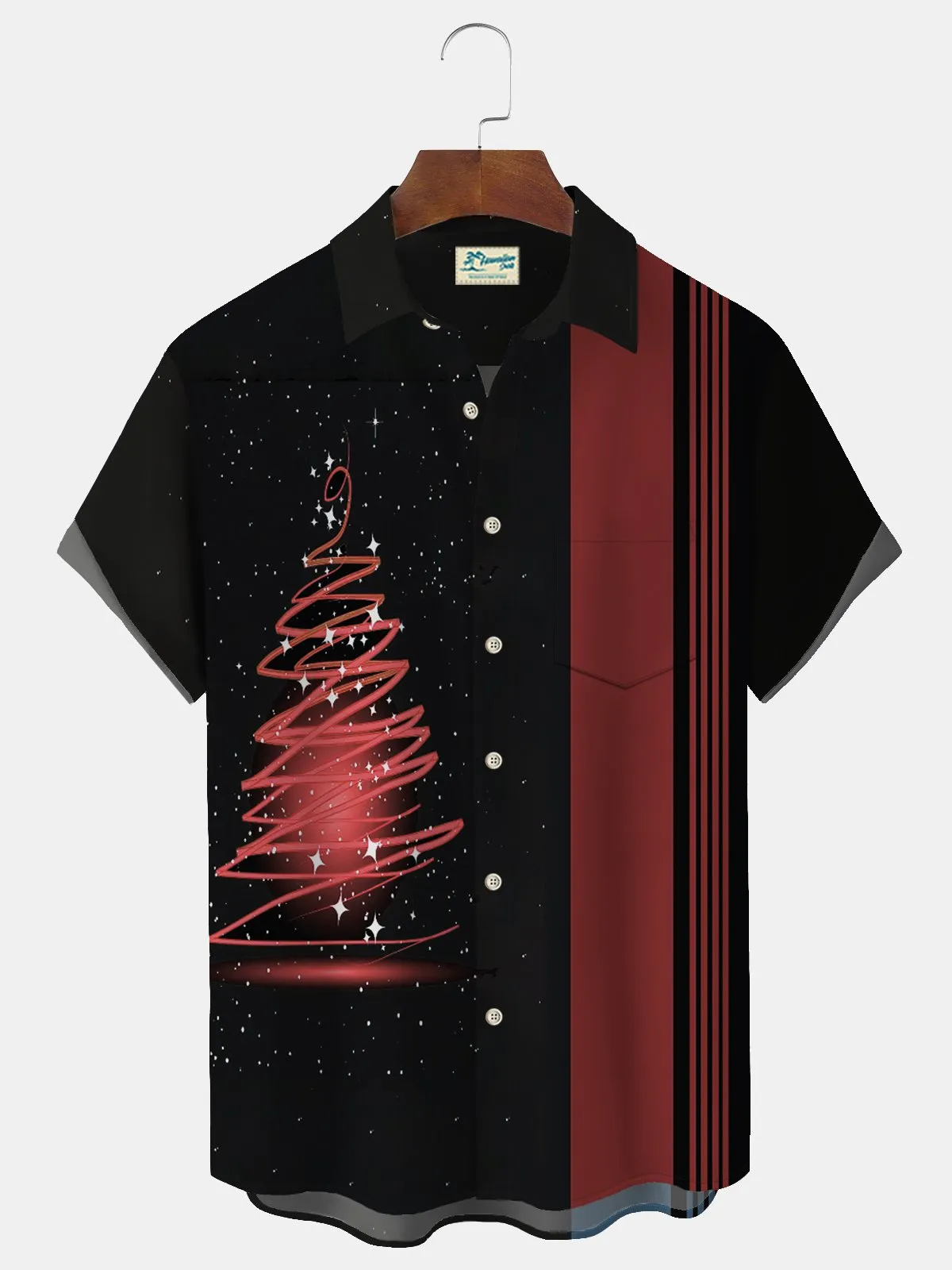 Alohadaddy Men's Vintage Bowling Christmas Hawaiian Button Short Sleeve Shirt