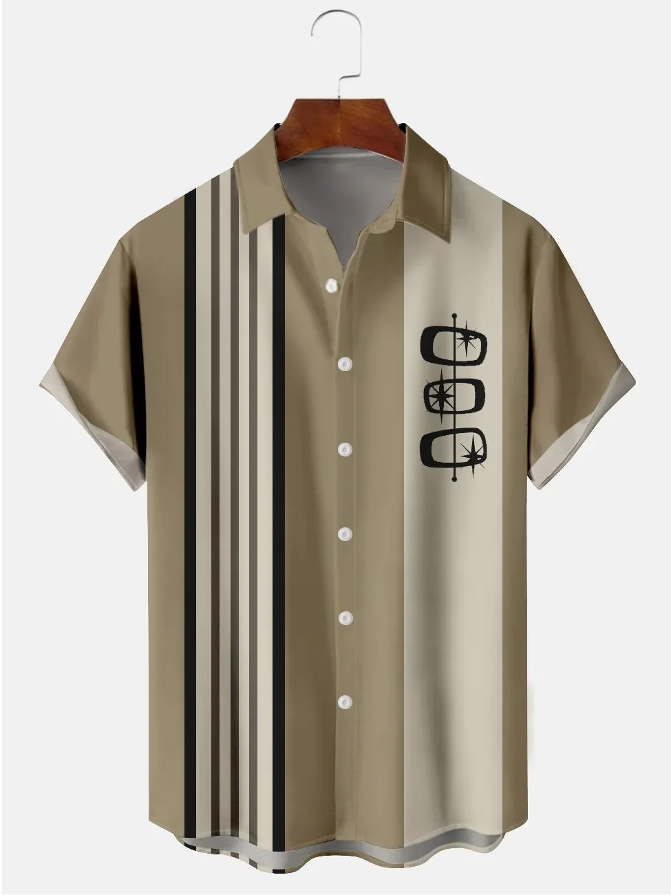 Alohadaddy Ocher Abstract Printing Casual Bowling Plus Size Cotton-Blend Shirts