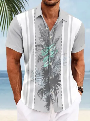 Alohadaddy Plant Leaves Contrast Pocket Button Casual Short Sleeve Shirt