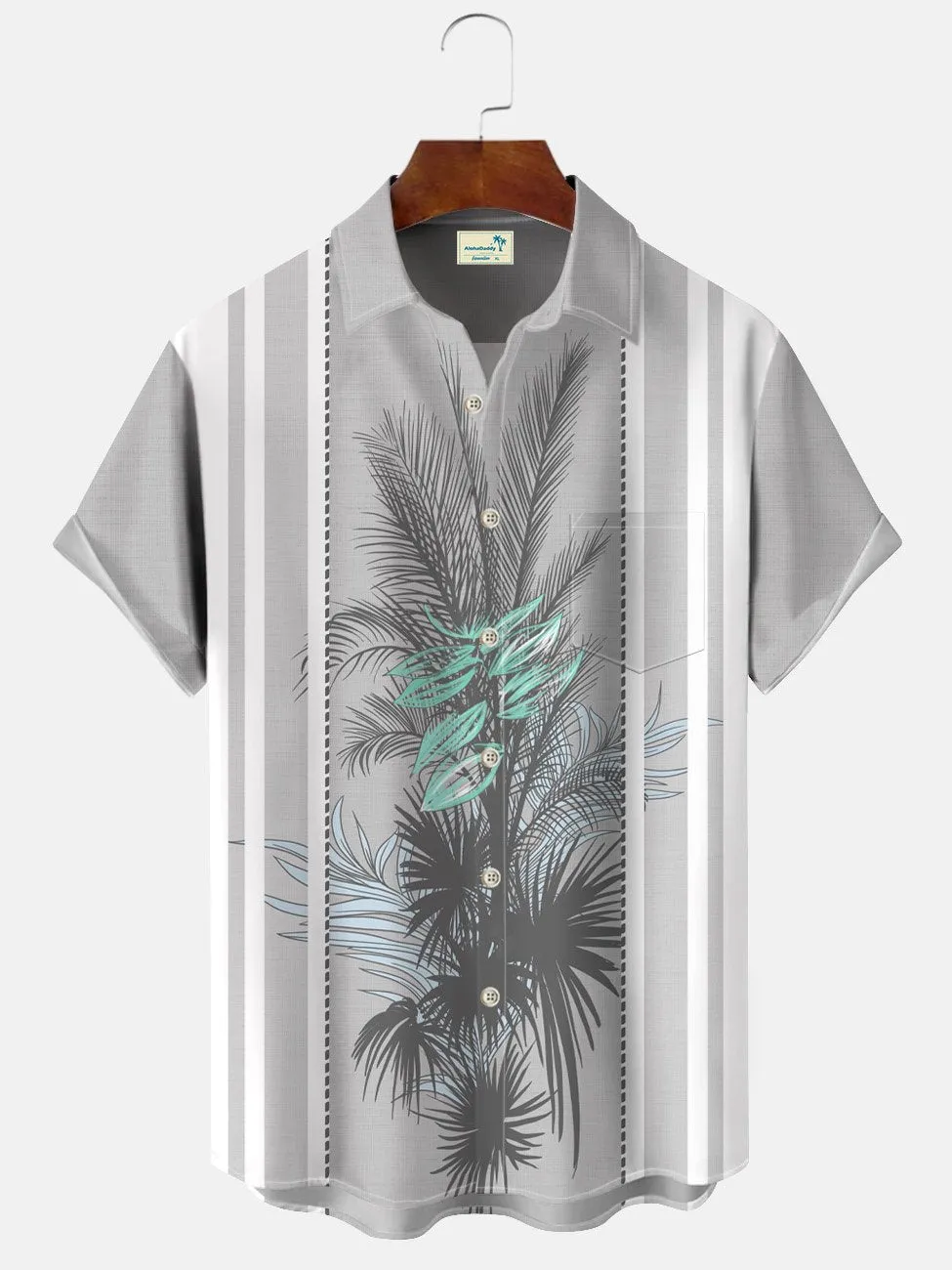 Alohadaddy Plant Leaves Contrast Pocket Button Casual Short Sleeve Shirt
