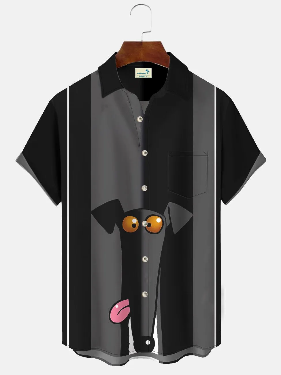 Alohadaddy Retro Animals Funny Dogs Men Buttons Pockets 50S Bowling Commuter Casual Short Sleeve Shirt
