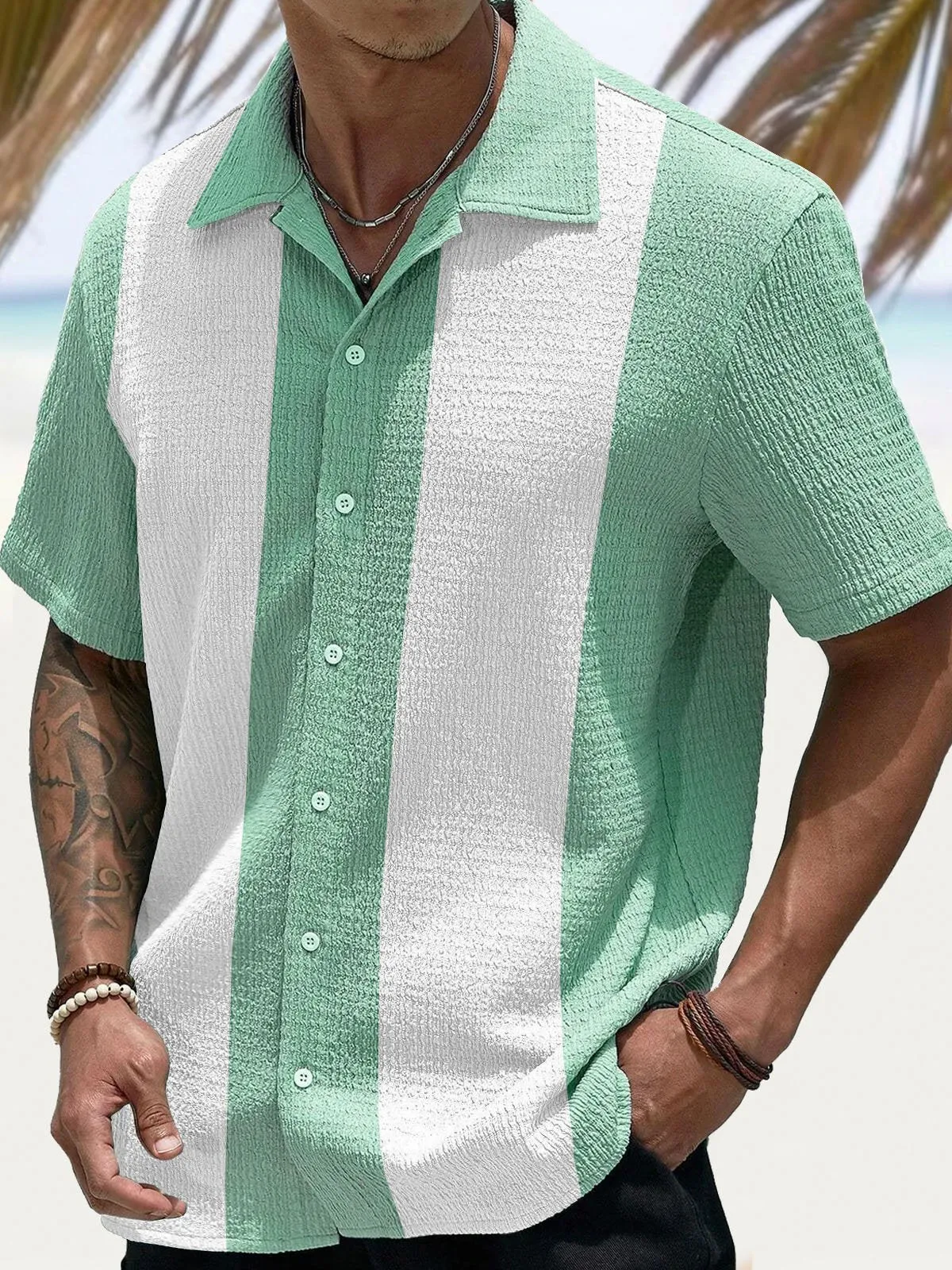 Alohadaddy Retro Basic Bowling Contrast Color 60s 3D Digital Print Men's Button Pocket Short Sleeve Shirt Big & Tall