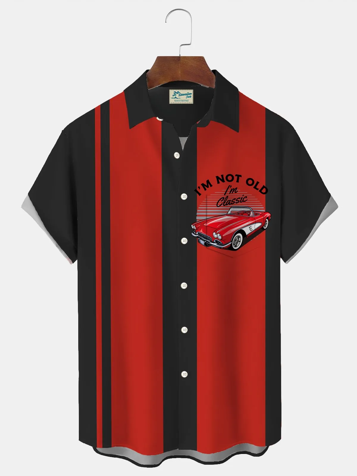 Alohadaddy Retro Bowling Car 3D Digital Print Men's Button Pocket Short Sleeve Shirt Big & Tall