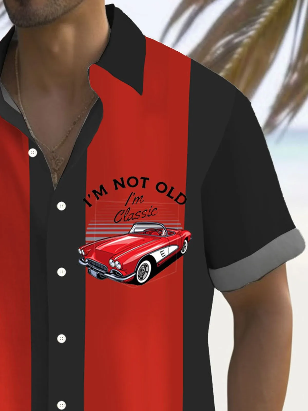 Alohadaddy Retro Bowling Car 3D Digital Print Men's Button Pocket Short Sleeve Shirt Big & Tall