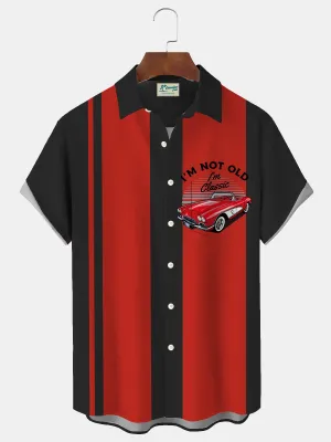 Alohadaddy Retro Bowling Car 3D Digital Print Men's Button Pocket Short Sleeve Shirt Big & Tall