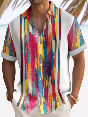 Alohadaddy Retro Bowling Color Block 3D Digital Print Men's Button Pocket Short Sleeve Shirt Big & Tall