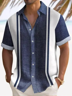 Alohadaddy Retro Bowling Geometric Texture 3D Digital Print Men's Button Pocket Short Sleeve Shirt Big & Tall