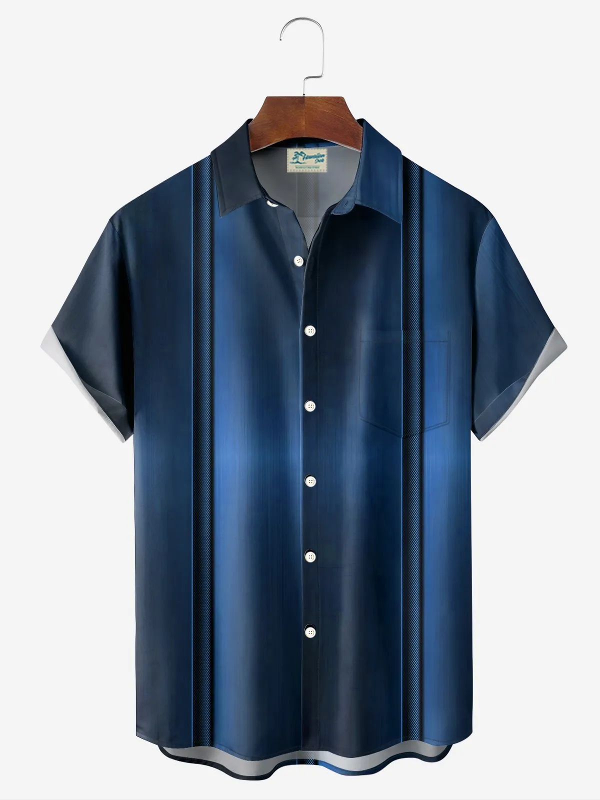 Alohadaddy Retro Bowling Gradient 3D Print Men's Button Pocket Short Sleeve Shirt Big & Tall
