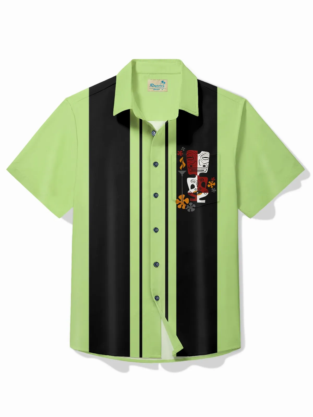 Alohadaddy Retro Bowling Men's Hawaiian Shirt Tiki Print Pocket Camping Shirt