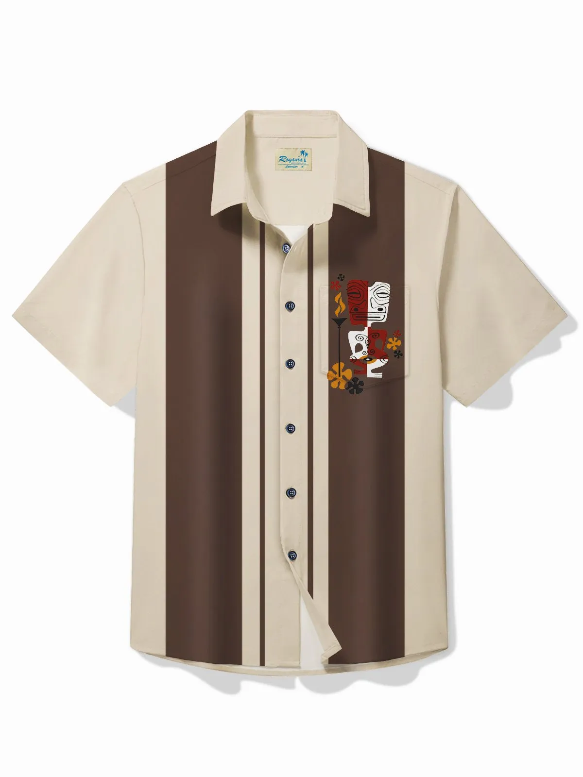 Alohadaddy Retro Bowling Men's Hawaiian Shirt Tiki Print Pocket Camping Shirt