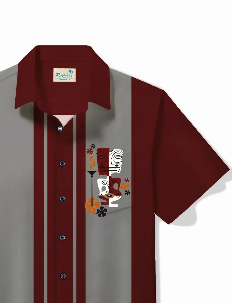 Alohadaddy Retro Bowling Men's Hawaiian Shirt Tiki Print Pocket Camping Shirt