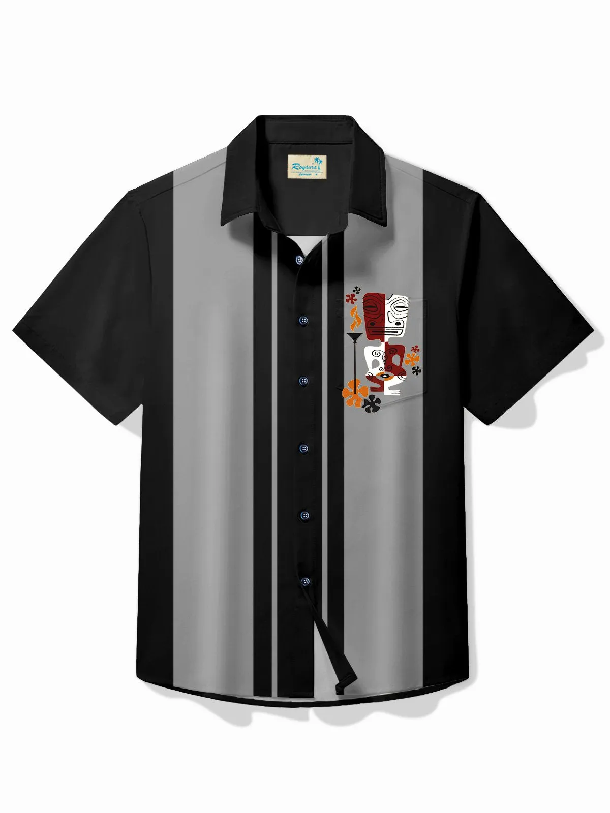 Alohadaddy Retro Bowling Men's Hawaiian Shirt Tiki Print Pocket Camping Shirt