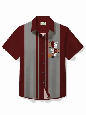 Alohadaddy Retro Bowling Men's Hawaiian Shirt Tiki Print Pocket Camping Shirt