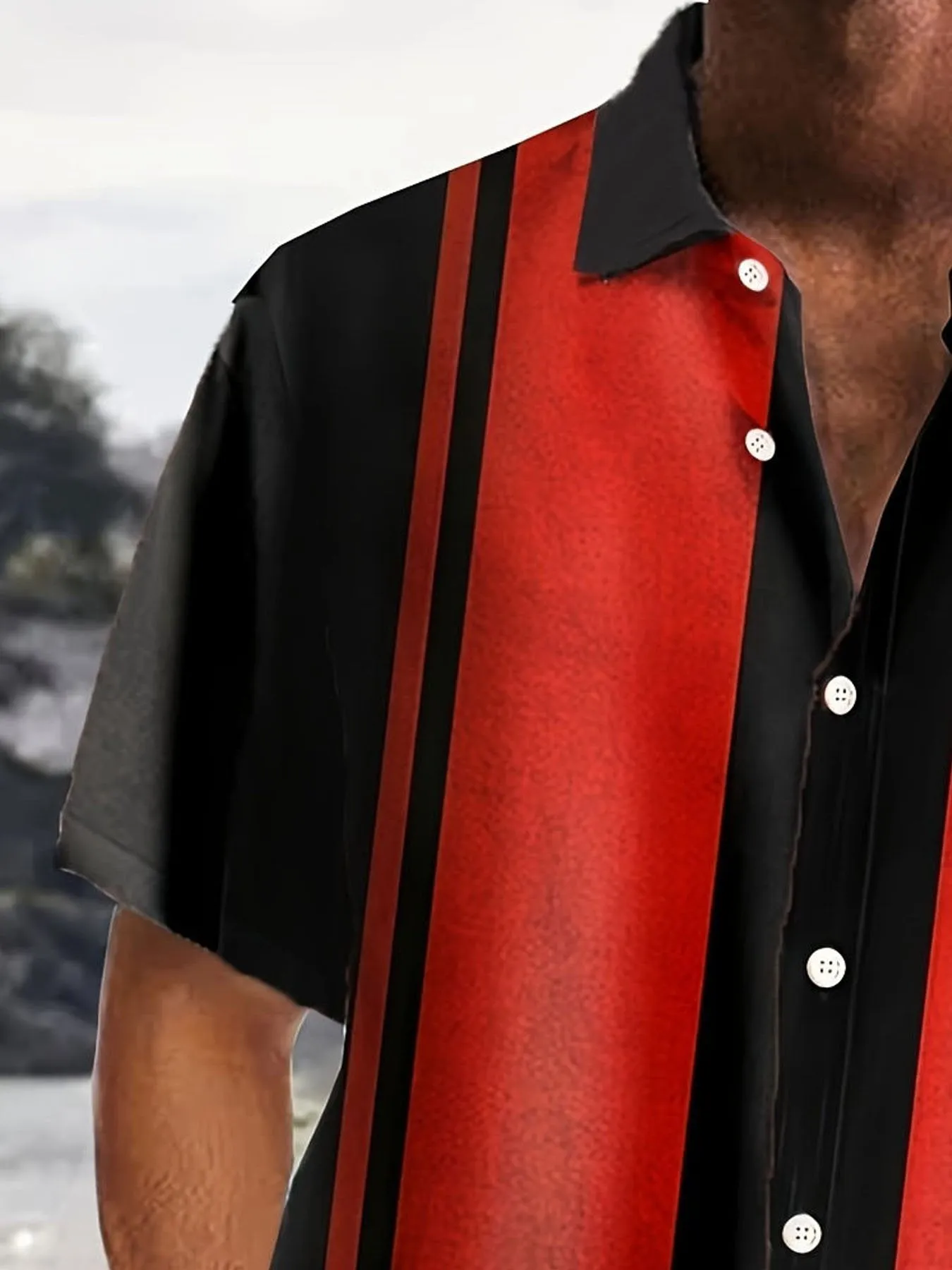 Alohadaddy Retro Bowling Stripe Contrast Print Men's Button Pocket Short Sleeve Shirt