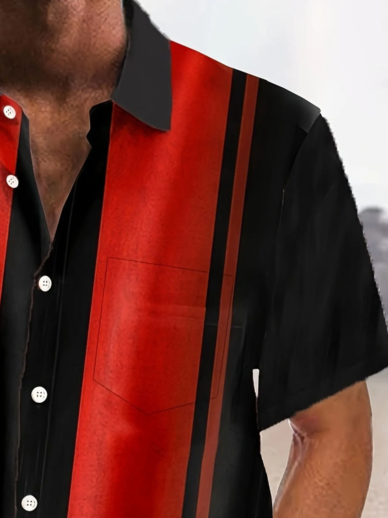 Alohadaddy Retro Bowling Stripe Contrast Print Men's Button Pocket Short Sleeve Shirt