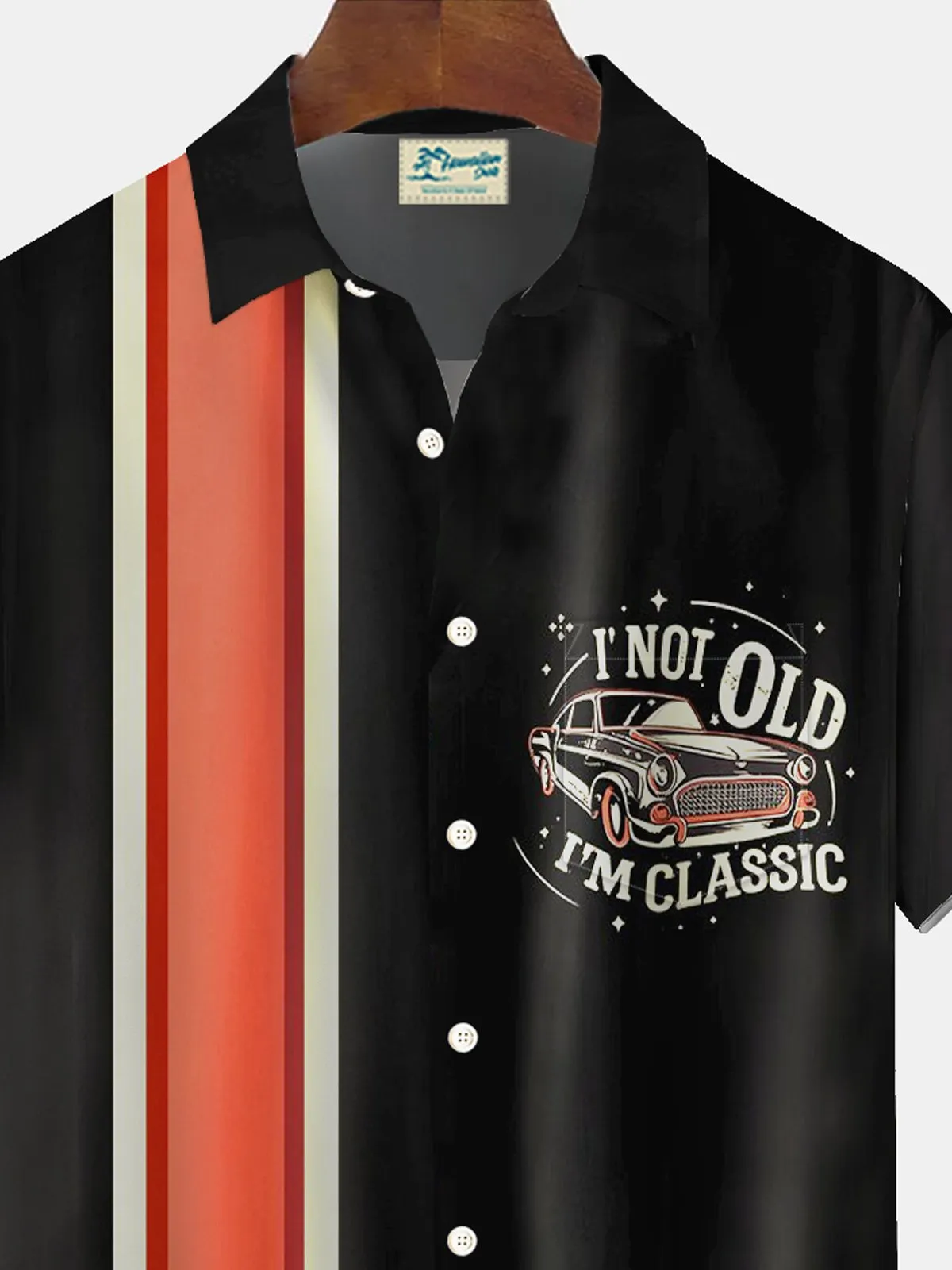 Alohadaddy Retro Bowling Stripe Letters 3D Print Men's Button Pocket Short Sleeve Shirt Big & Tall