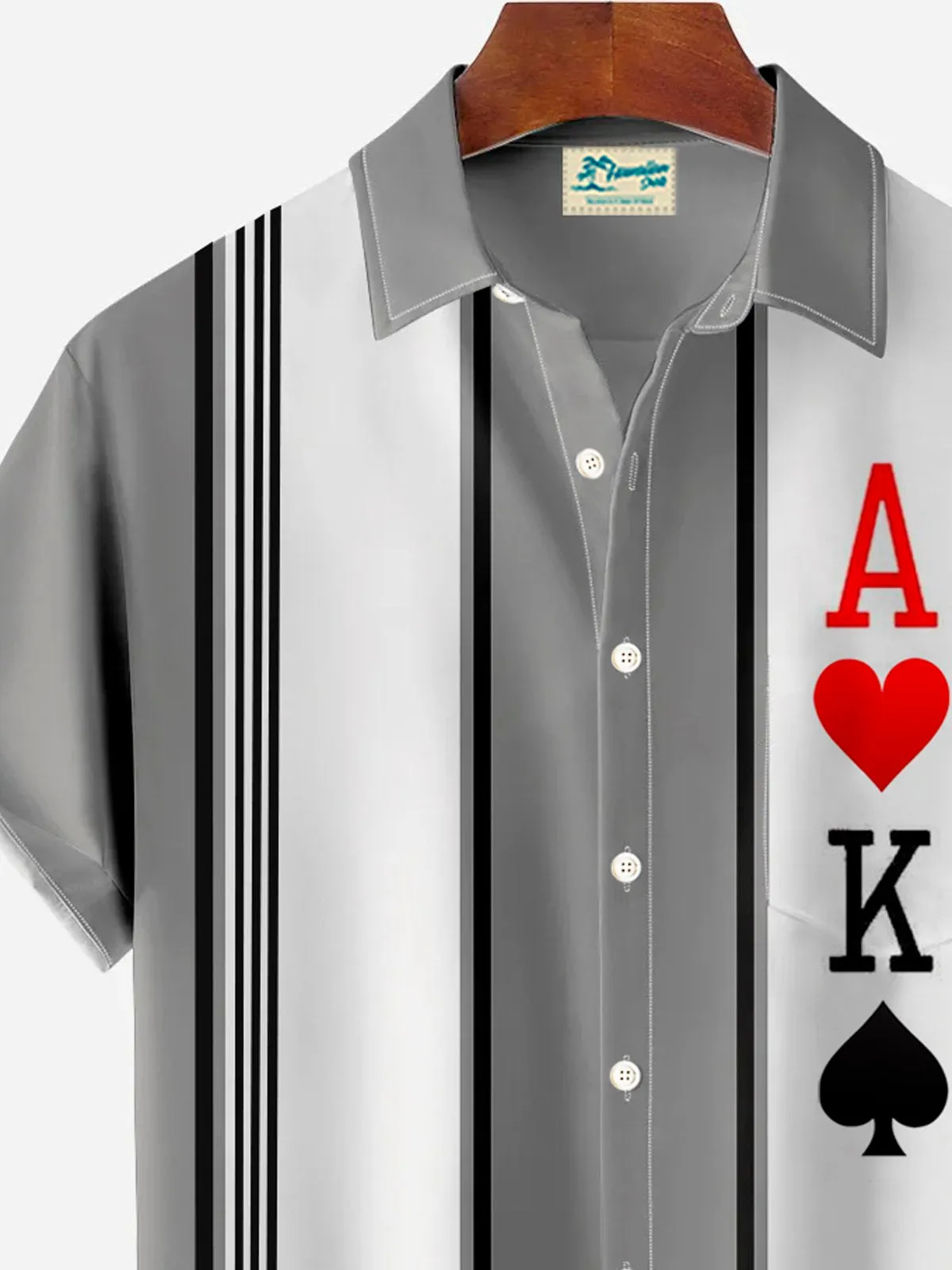 Alohadaddy Retro Bowling Stripe Poker 3D Print Men's Button Pocket Short Sleeve Shirt Big & Tall