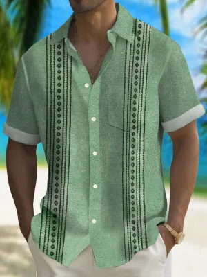 Alohadaddy Retro Geometry Textured 3D Digital Print Men's Button Pocket Short Sleeve Shirt Big & Tall