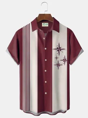 Alohadaddy Retro Men's Bowling Shirts Geometric Oversized Shirts