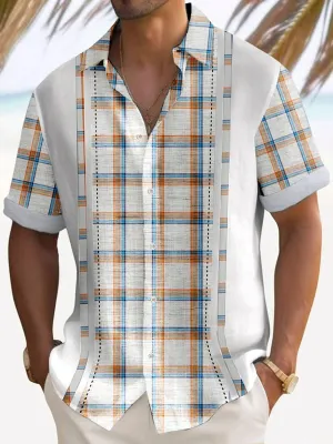 Alohadaddy Retro Plaid 3D Bowling Print Men's Button Pocket Short Sleeve Shirt