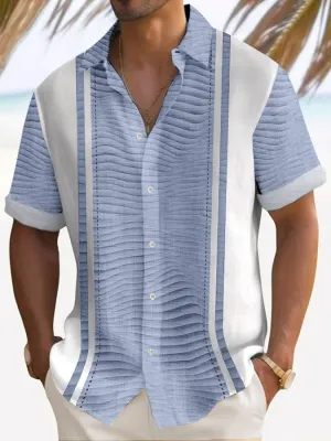 Alohadaddy Retro Textured 3D Bowling Print Men's Button Pocket Short Sleeve Shirt