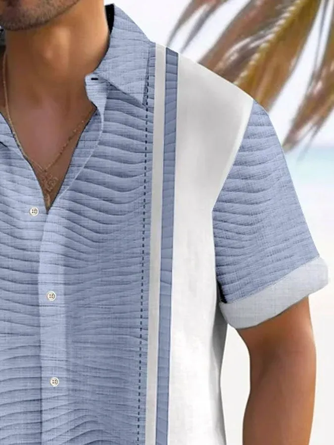 Alohadaddy Retro Textured 3D Bowling Print Men's Button Pocket Short Sleeve Shirt