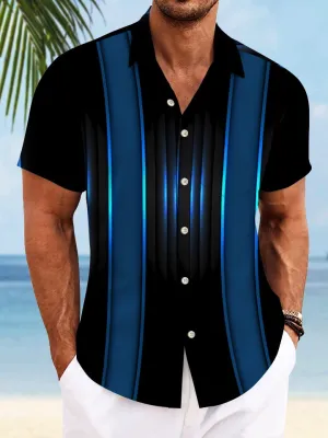 Alohadaddy stripes geometric fluorescent gradient pockets buttons casual 50S bowling commuting short sleeve shirt