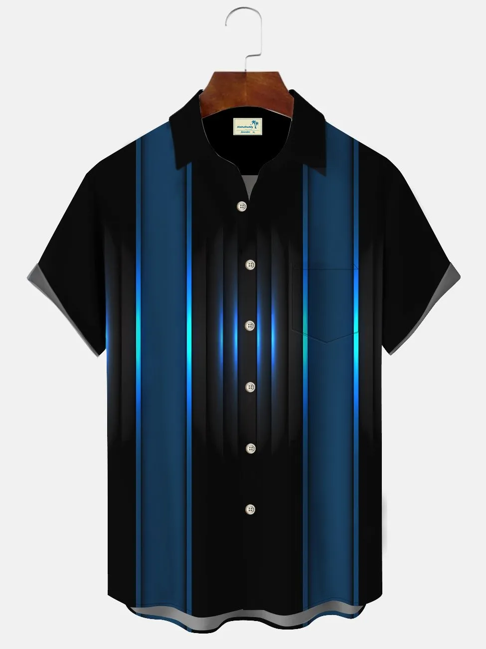 Alohadaddy stripes geometric fluorescent gradient pockets buttons casual 50S bowling commuting short sleeve shirt