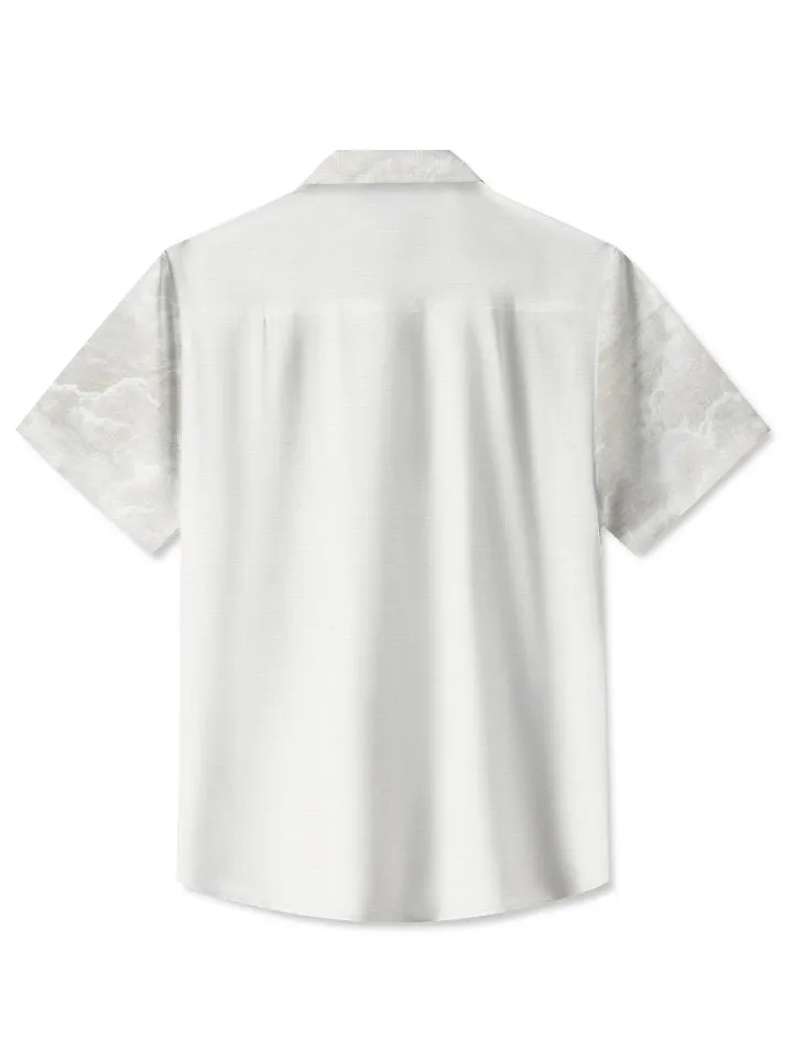 Alohadaddy Summer Cloud Commuter 50S Bowling Pocket Button Casual Vacation Men's Short Sleeve Shirt