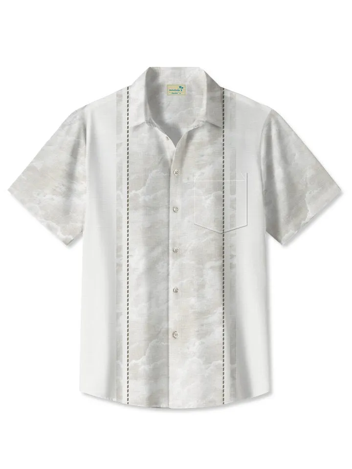 Alohadaddy Summer Cloud Commuter 50S Bowling Pocket Button Casual Vacation Men's Short Sleeve Shirt