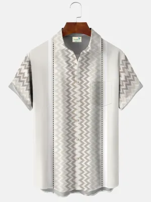 Alohadaddy Summer Ethnic Pattern Button Pocket Vacation Men's 50S Bowling Commuter Short Sleeve Shirt