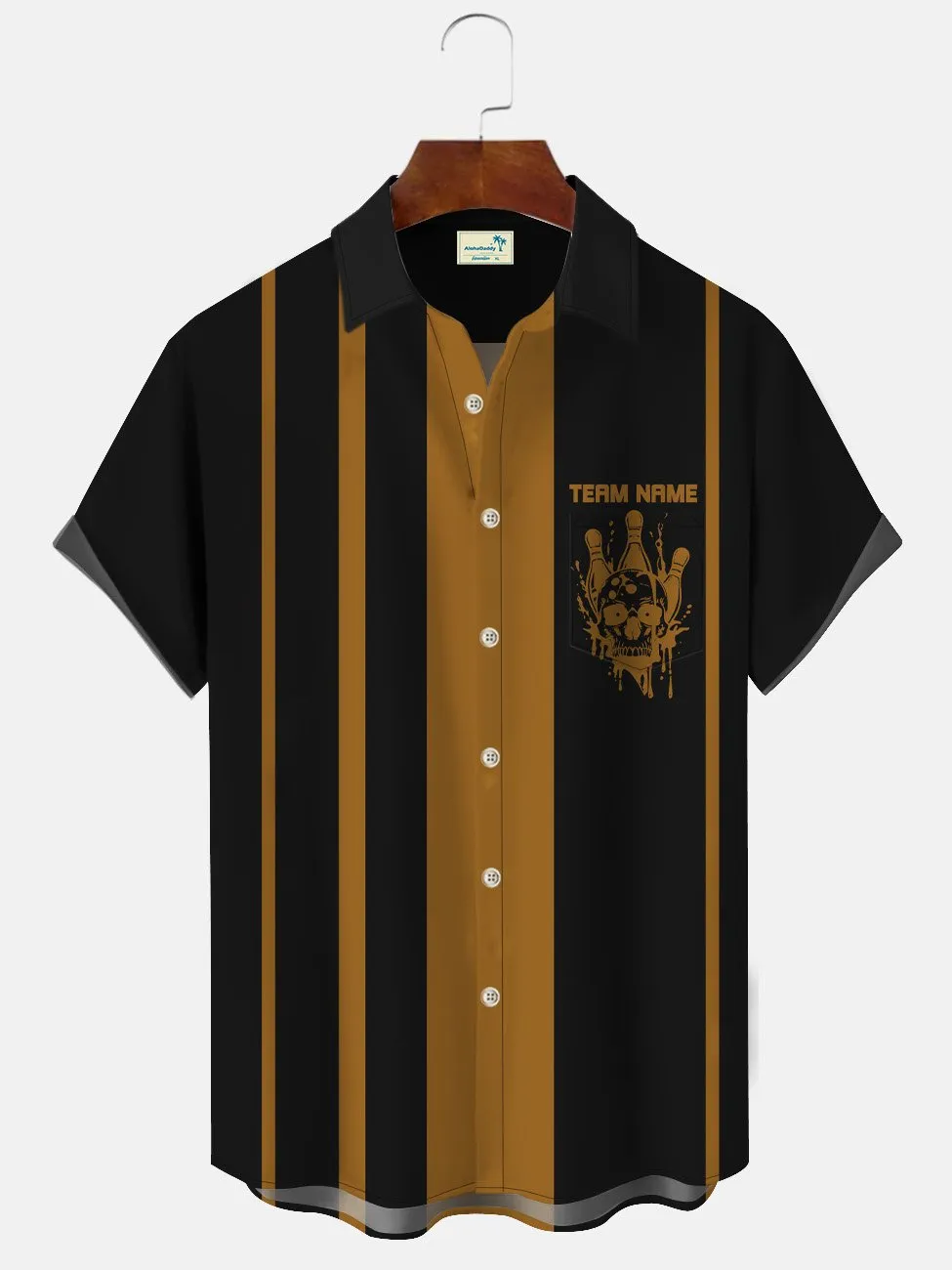 Alohadaddy Summer Geometric Stripes Bowling Men's 50S Commuter Bowling Casual Pocket Button Short Sleeve Shirt