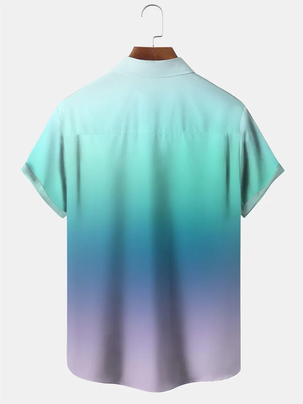 Alohadaddy Summer Gradient Stripes Love Button Pocket Casual Vacation Men's 50S Bowling Commuter Short Sleeve Shirt