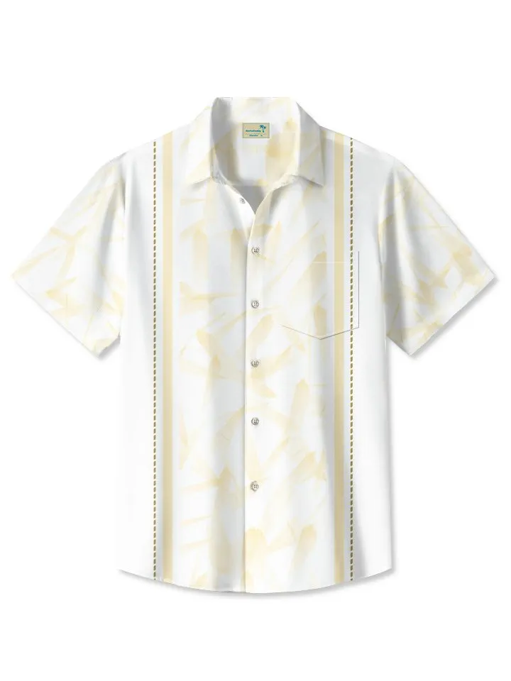 Alohadaddy Summer Retro Geometric Texture Leaves 3D Men Button Pocket Short Sleeve Casual Commuter Shirt