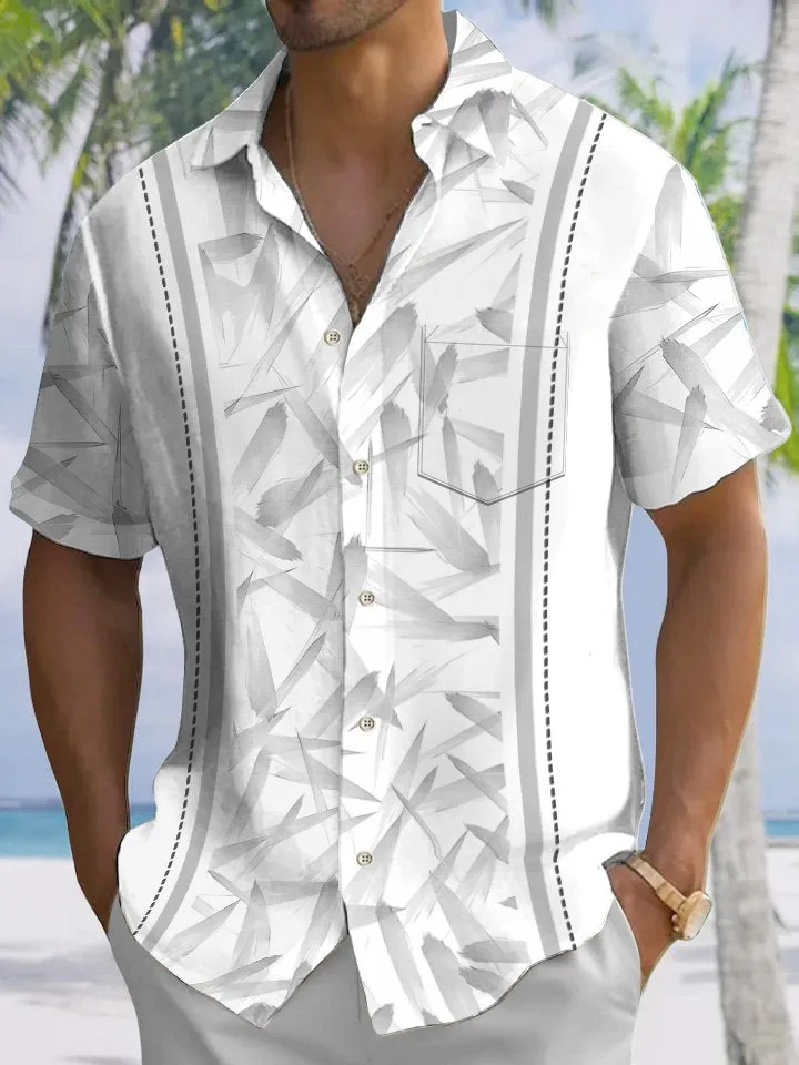 Alohadaddy Summer Retro Geometric Texture Leaves 3D Men Button Pocket Short Sleeve Casual Commuter Shirt