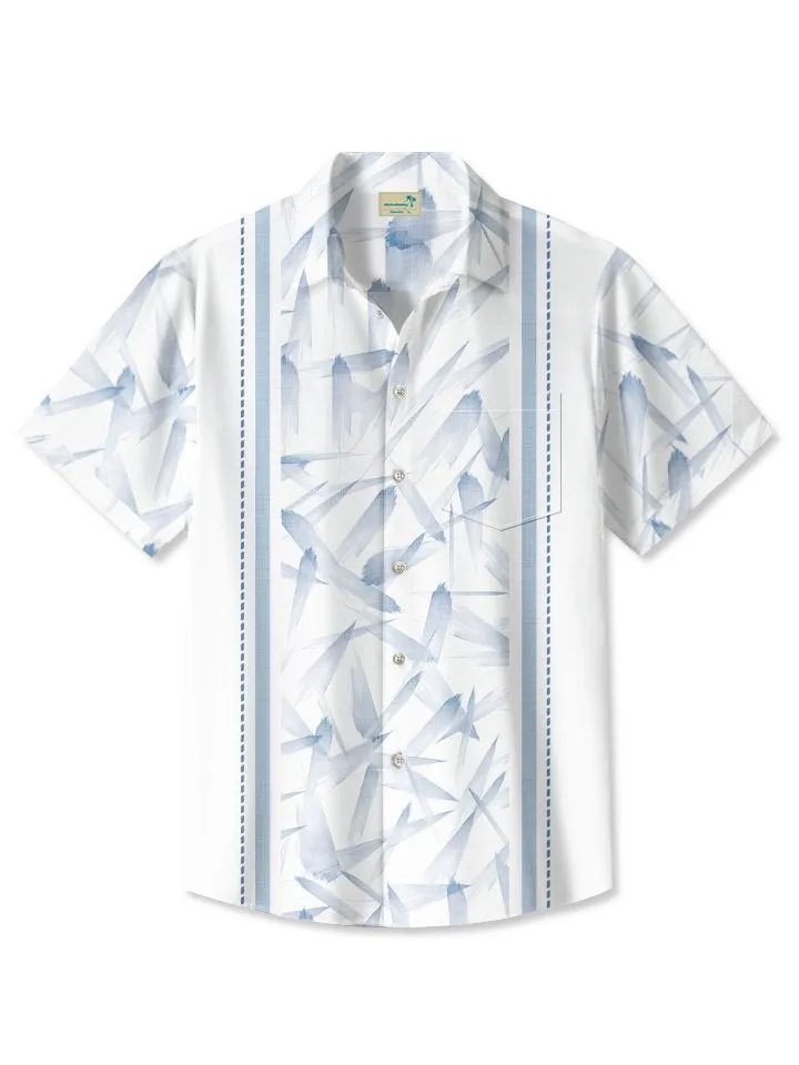 Alohadaddy Summer Retro Geometric Texture Leaves 3D Men Button Pocket Short Sleeve Casual Commuter Shirt