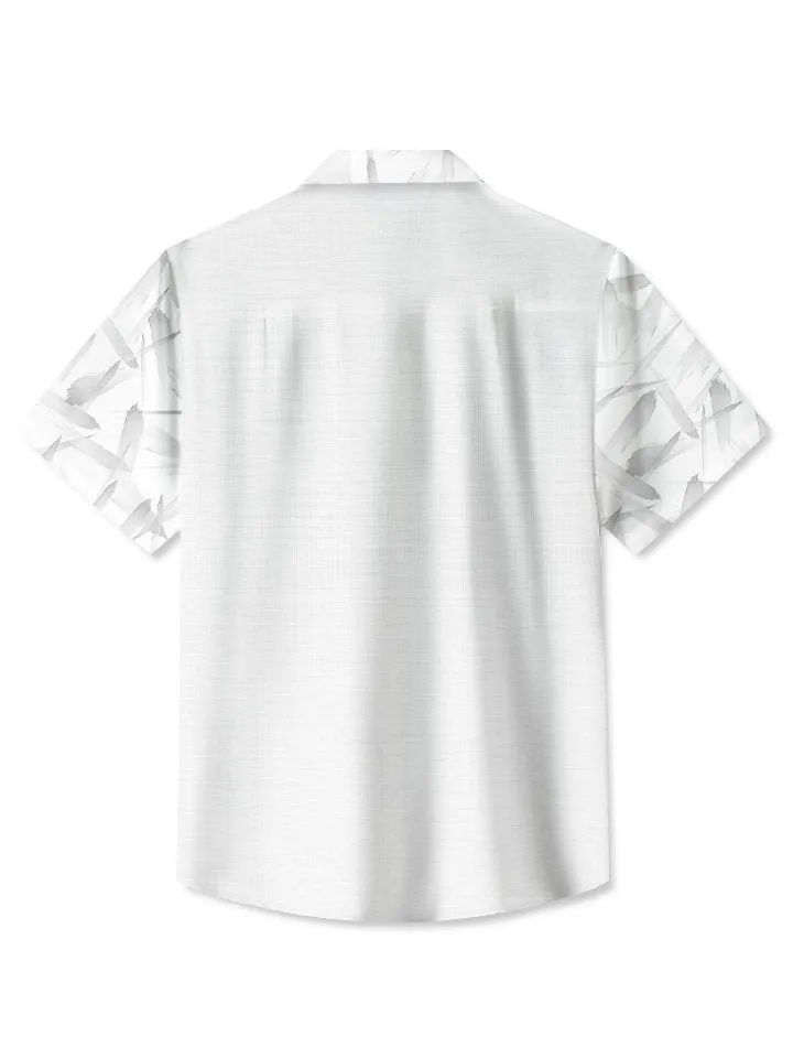 Alohadaddy Summer Retro Geometric Texture Leaves 3D Men Button Pocket Short Sleeve Casual Commuter Shirt