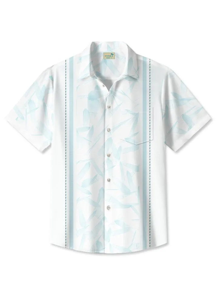 Alohadaddy Summer Retro Geometric Texture Leaves 3D Men Button Pocket Short Sleeve Casual Commuter Shirt