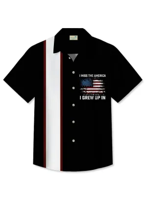 Alohadaddy Vintage American Flag Bowling Shirt