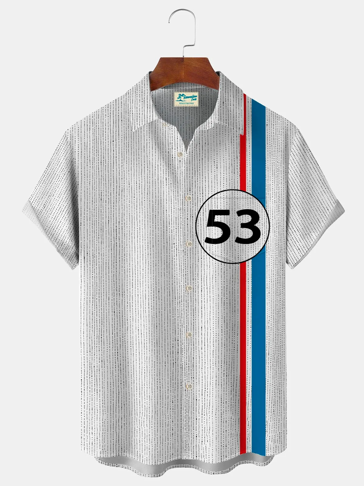 Alohadaddy Vintage Bowling 53 Racing Print Men's Chest Pocket Stretch Shirt Big Tall