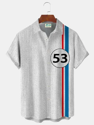 Alohadaddy Vintage Bowling 53 Racing Print Men's Chest Pocket Stretch Shirt Big Tall