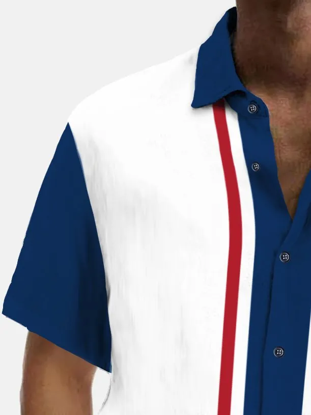Alohadaddy Vintage Bowling American Flag Flamingo Print Chest Pocket Shirt Plus Size Men's Shirt