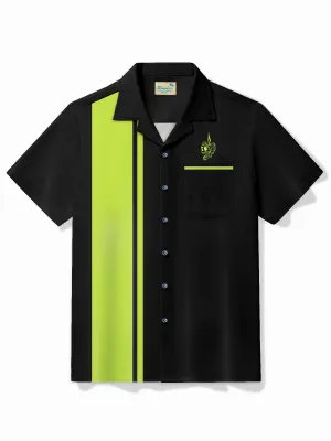 Alohadaddy Vintage Bowling Candle Tattoo Design Printed Chest Pocket Shirt Plus Size Men's Shirt