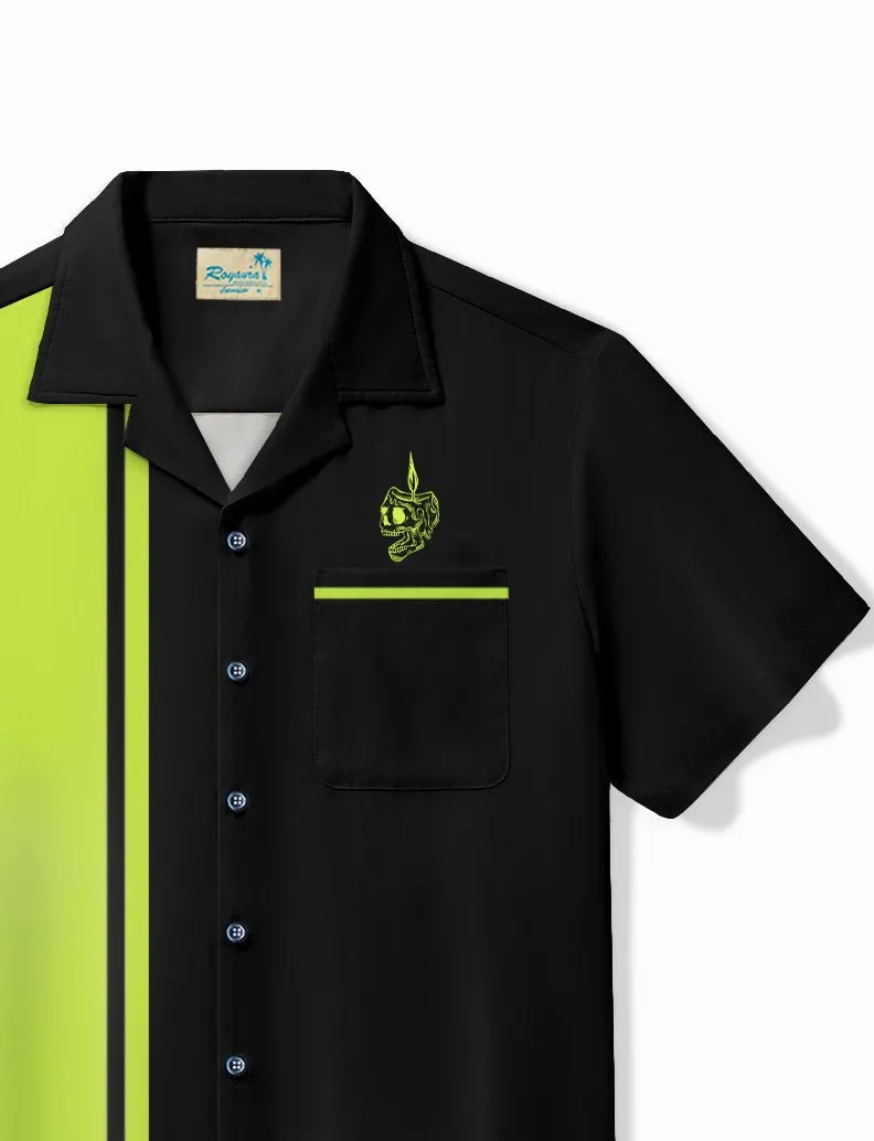 Alohadaddy Vintage Bowling Candle Tattoo Design Printed Chest Pocket Shirt Plus Size Men's Shirt
