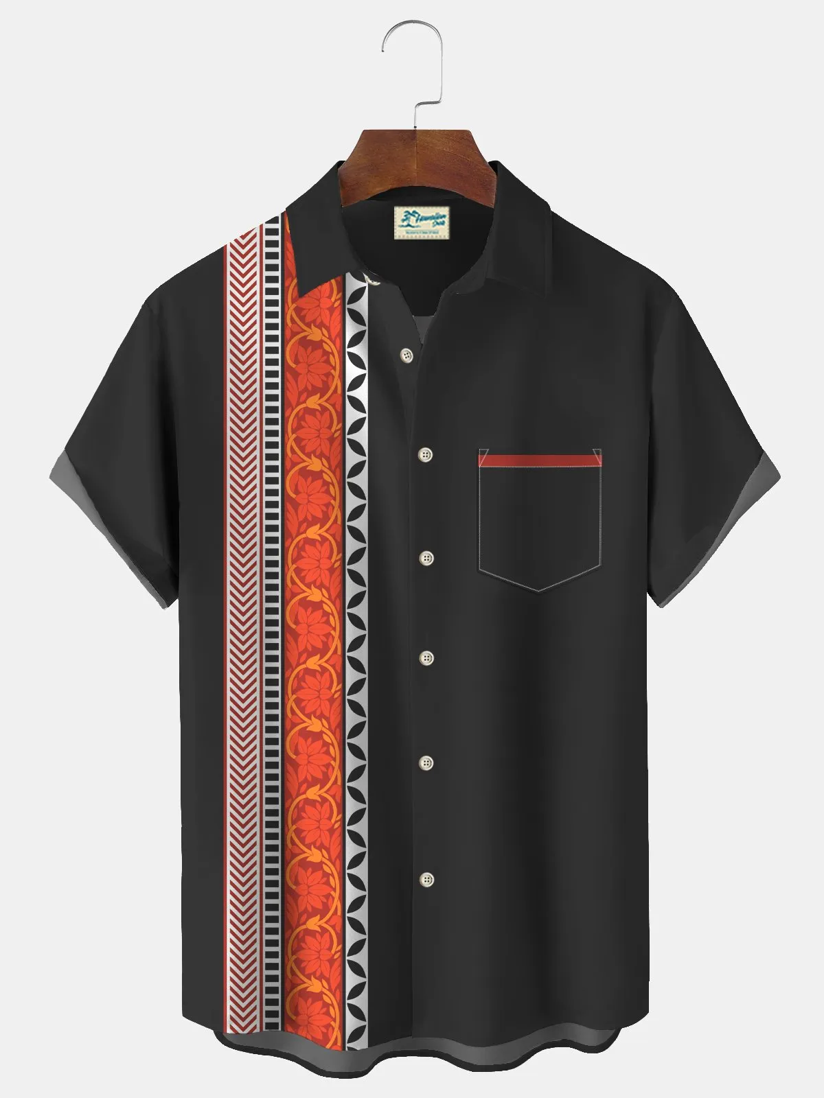 Alohadaddy Vintage Bowling Ethnic Print Beach Men's Hawaiian Oversized Shirt With Pocket